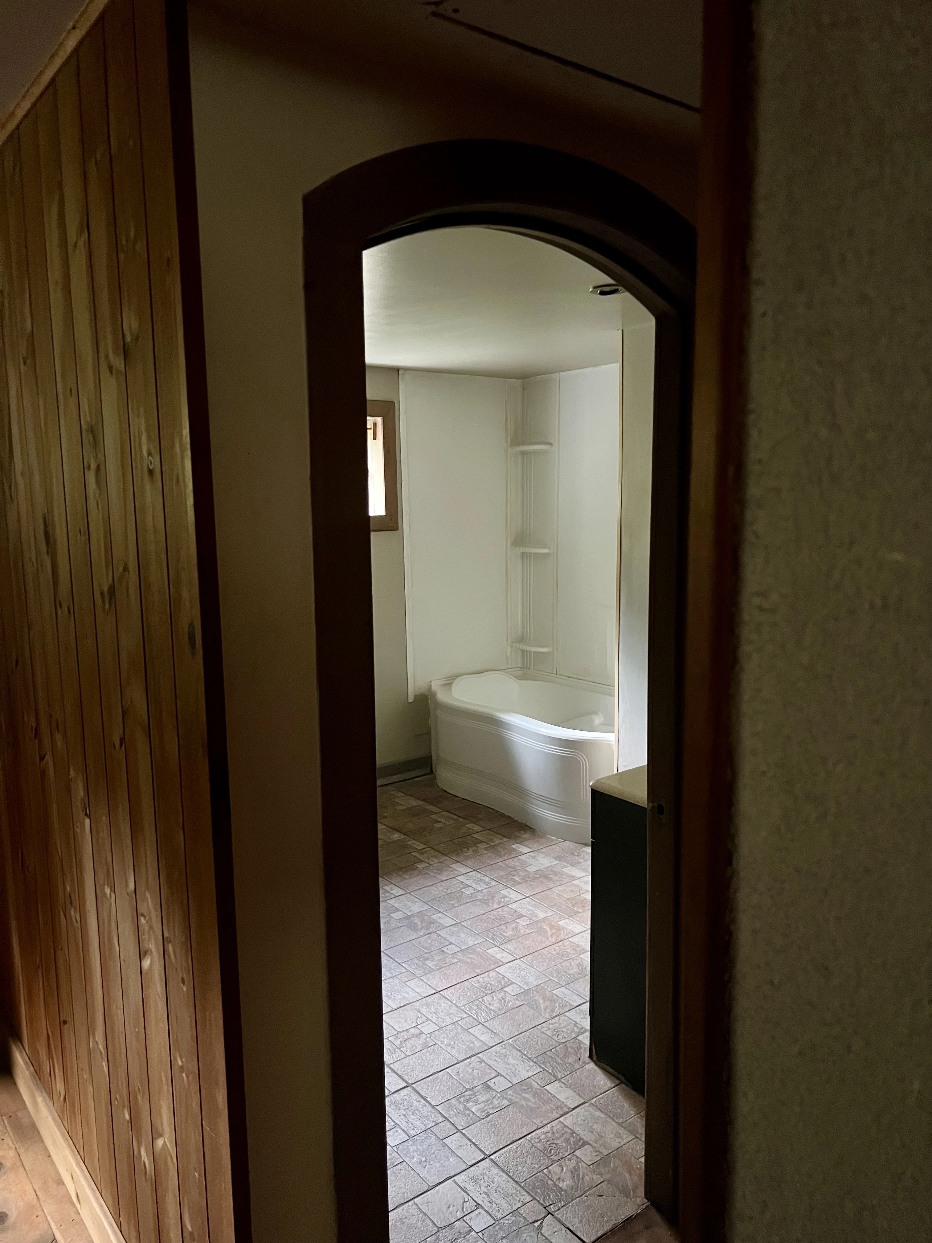 Salle de bain au sous-sol avec baignoire